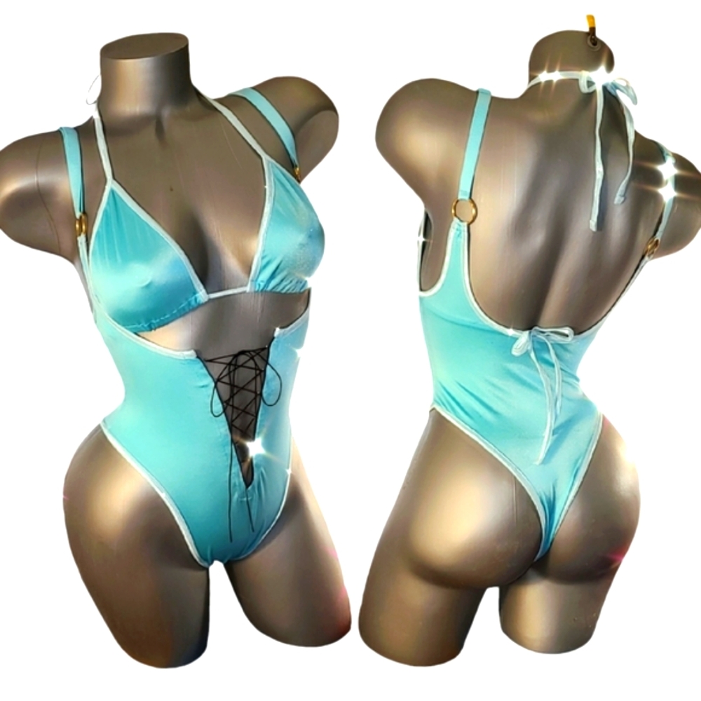 Luxury one of a kind Stripper Dance outfit set, aqua, one size/small/medium